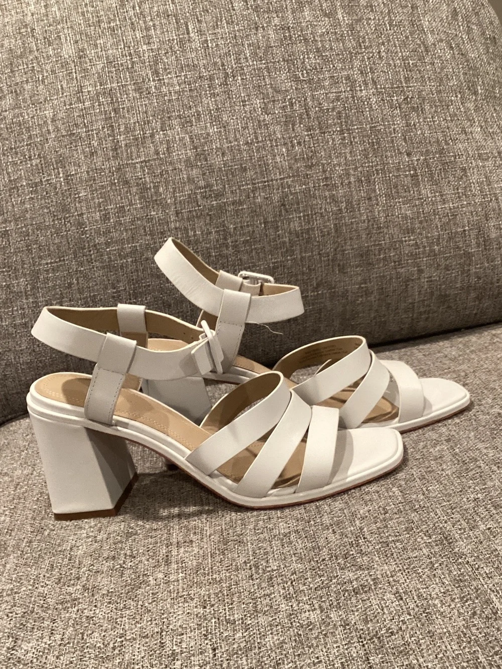 Nordstrom White Strappy Block Heel Sandals with Ankle Buckle